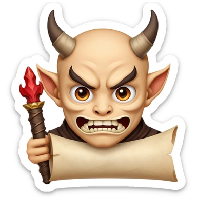 cartoon face holding a scroll parchment in mouth like a Demon Slayer character sticker