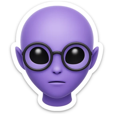 Create an alien with glasses in Apple emoji style with purple skin and no background. The style should mimic Apple emojis. sticker