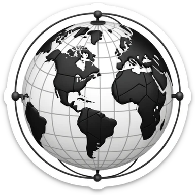stylized globe with network lines and nodes, mostly white with black accents sticker