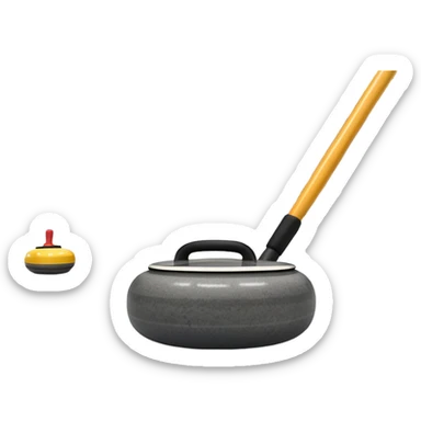 An icon showing a detailed close-up of a curling stone sliding across the ice, with a broom in motion beside it. The background features an indoor stadium with cheering spectators on the stands. Transparent background captures the strategy and focus of curling. sticker