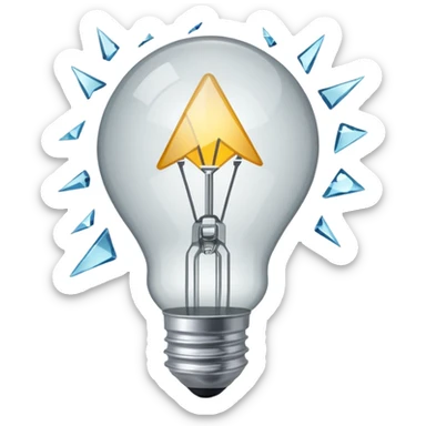 broken lightbulb with shards of glass and exposed filament, clear and simple style sticker