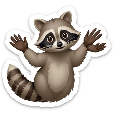 raccoon hand and arm reaching out to grab, back of hand shown, no raccoon body sticker