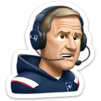 bill belichick, new england patriots, front facing with headset andmicrophone sticker
