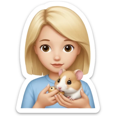 A pretty blond girl holding a hamster sticker