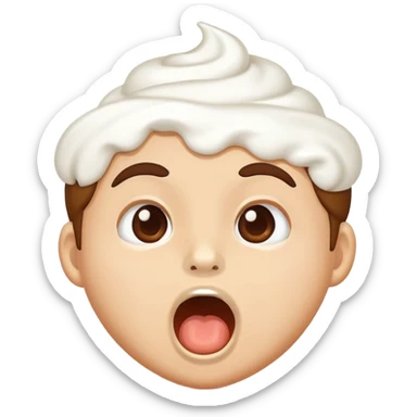 face with whipped cream on cheeks and nose, mouth open in surprise sticker