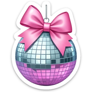 mirrorball with pink bow laying on top of it sticker
