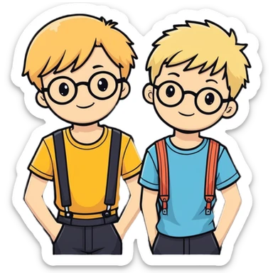 me a boy with braces and with blonde hair and black round glasses and my boyfriend with black hair sticker