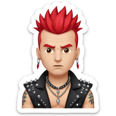 white man rock singer, rebellious, red mohawk, studded leather necklace sticker
