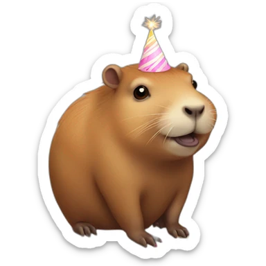 Capybara holding a birthday cake sticker
