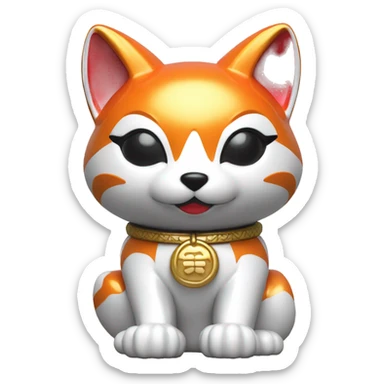fully chrome fox statue in the form of maneki neko sticker
