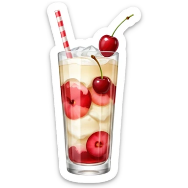 Japanese Cream soda clear glass with ice and vanila + cherry on top sticker