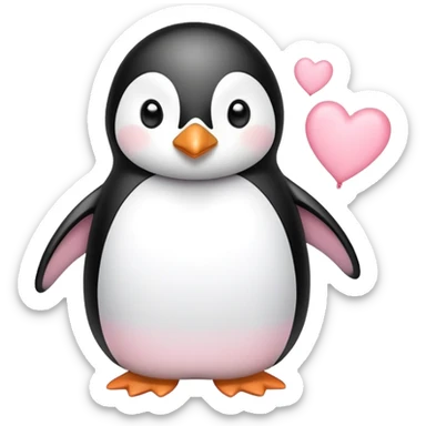 Penguin with light pink hearts sticker