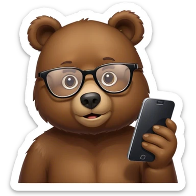 A bear with a smartphone and wearing glasses  sticker