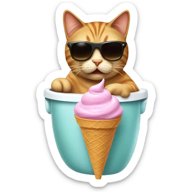 cat eatong ice cream pooping on a toilet with a cone on the head and sunglasses sticker