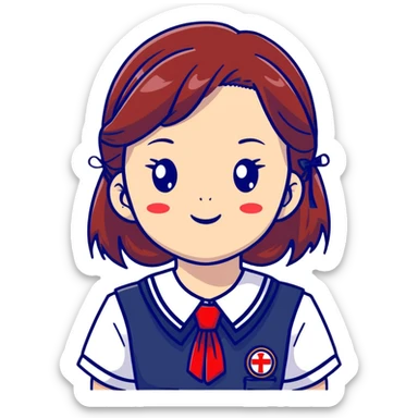 Adorable Japanese high school girl in classic sailor uniform with red necktie sticker