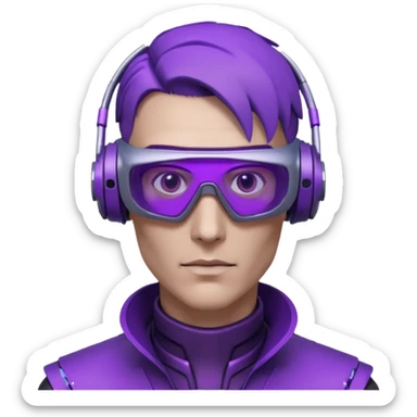 Cyberpunk man head 3d puruple cyber VR -glasses half rotate face 3d sticker