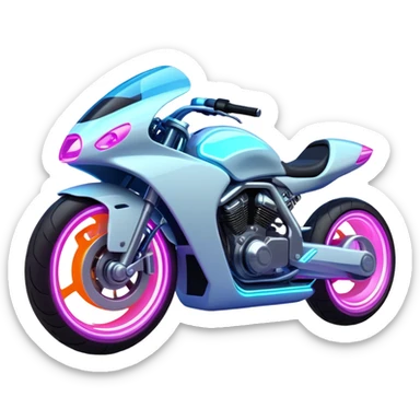 Neon-lit motorcycle with transparent wheels sticker