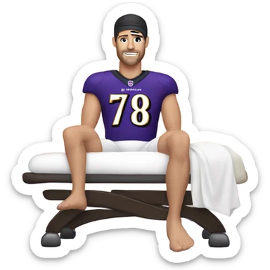 Baltimore Ravens Justin Tucker on a massage table sticker