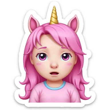 Cute crying anime pink baby unicorn 
 sticker