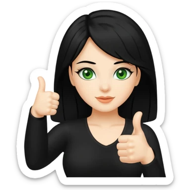 Sexy lady with black hair and green eyes thumbs up black  sticker