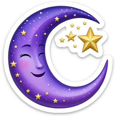 Beautiful sparkly glittery shiny pretty Violet crescent and stars scenery aesthetic decorations sticker