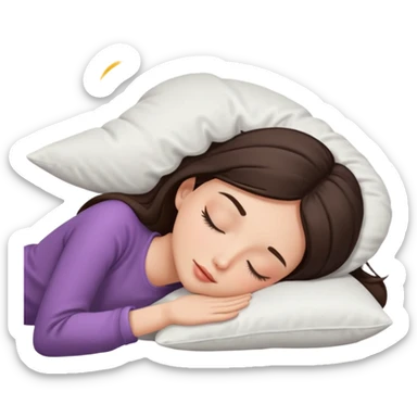 a beautiful brunette girl sleeping with a white pillow under her head  sticker