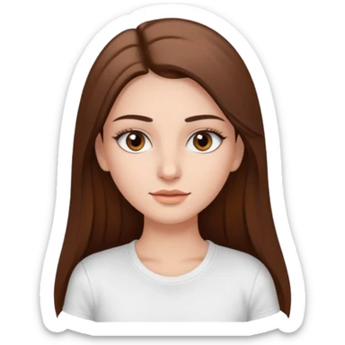 Chica de pelo liso ,largo y marrón con ojos color marrón  y una camiseta blanca y la piel blanca con pestañas y maquillada clean look sticker
