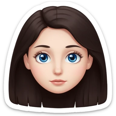 long dark brown hair with big blue eyes and long dark eyelashes round face sticker