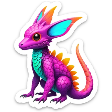 Tropical futuristic lush warm-colored neon-colored Fakémon-Trico-creature sticker