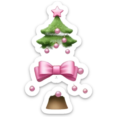Sage green christmas tree with pink ornaments and a pink bow on top sticker