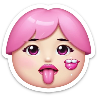 sparkly glossed lips emoji, tongue peek, kawaii shine sticker
