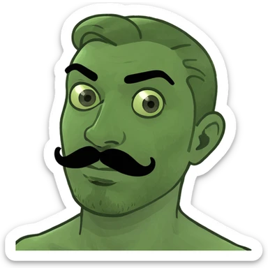 Long curly haired man with a mustache and goatee with heart eyes sticker