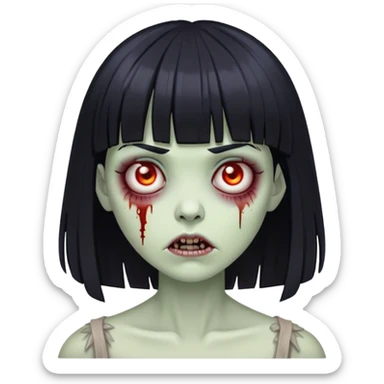 Zombie woman with black hair and bangs sticker