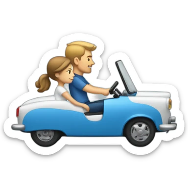 white man and white woman riding blue car sideview sticker