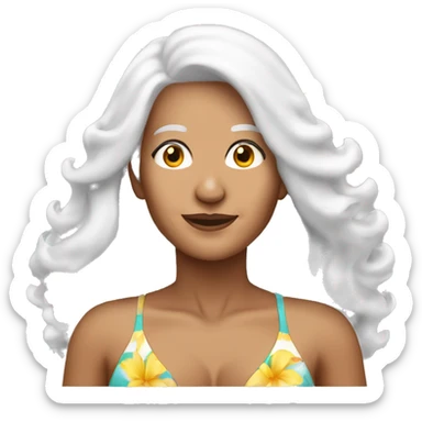 An attractive senior woman Latina colored with long white hair and wearing a closed swimming bikini  sticker