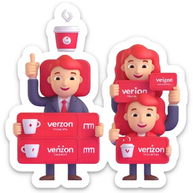 Verizon staff with happy faces and perk icons, like tickets and coffee sticker