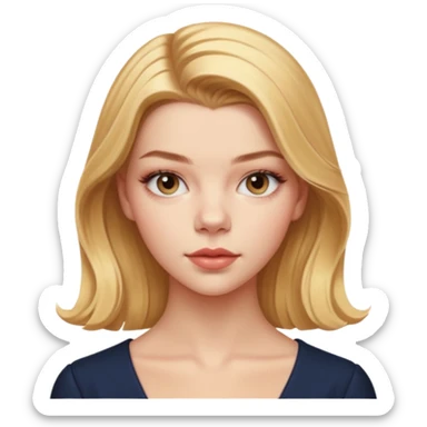 Cinematic Realistic Anya Taylor Joy Portrait, depicted with lifelike skin texture, subtle rosy undertones, and soft natural lighting that enhances the gentle contours of her face. Her intricately detailed golden blonde hair is elegantly. sticker
