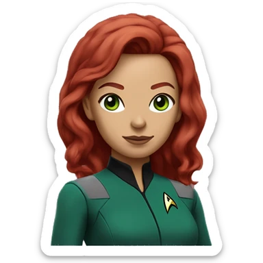 Star Trek woman red hair green eye burgundy suit sticker