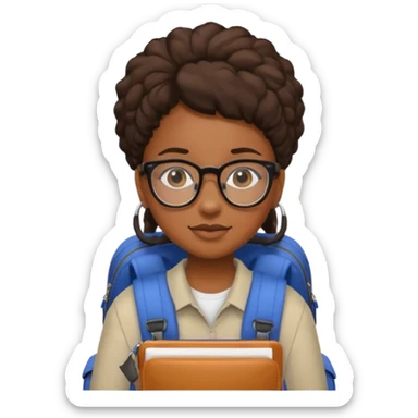 student black girl wearing glasses with backpack sticker