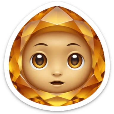 Single gemstone rock character, warm golden citrine, squat and heavy like a rock, with carved facets and tiny surface imperfections, cute round eyes  sticker