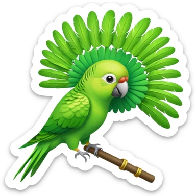 Green parakeet hitting a fan sticker