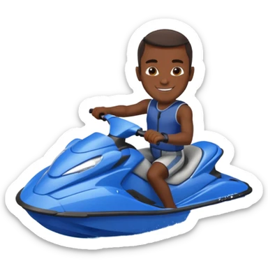 Dark male dark make on a blue jet ski no sunglasses sticker