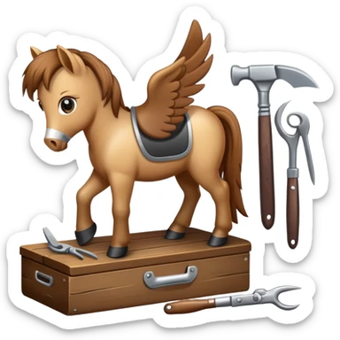 pony with grooming tools nearby sticker