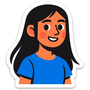 vibrant toon style teenager girl with black long hair and blue shirt sticker