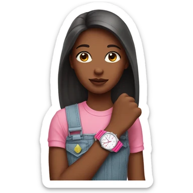 A girl with pink watches on her hand sticker