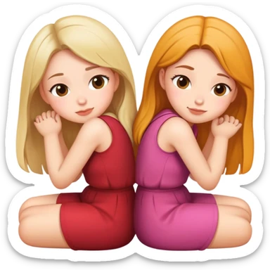 two girls sitting back to back with their cheeks touching sticker