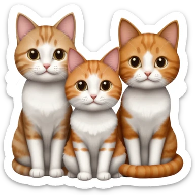 3 different coloured tiny short haired cats, including a dark grey and white cat, a ginger and white and a brown tabby and white sticker