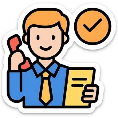 sourcing agent, holding documents or phone, friendly, clean background, vector art sticker