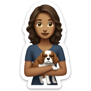 brunette white girl holding a king charles dog sticker