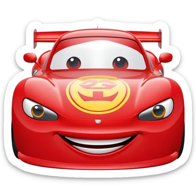 Rayo McQueen as an emoji, red race car with expressive eyes sticker